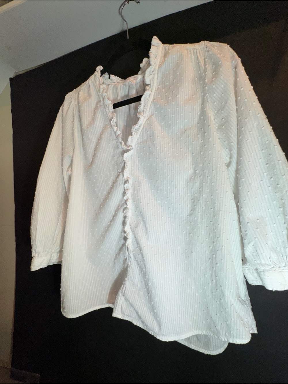 LC Lauren Conrad White Swiss Dot Ruffle Button-Front Blouse - Picture 3 of 3